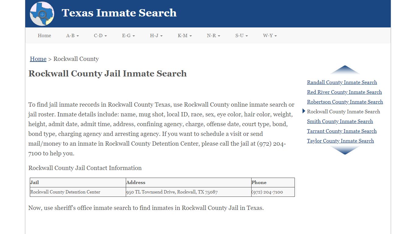 Rockwall County Jail Inmate Search